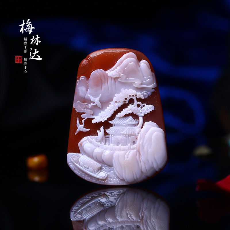 Melinda/梅林达天然南红吊坠苏工江山如画挂件红白料男款女项坠在类目 饰品/流行首饰/时尚饰品新, 半宝晶石, 南红, 颈饰中 - 来自Buy2taobao.com提供专业的淘宝代购服务