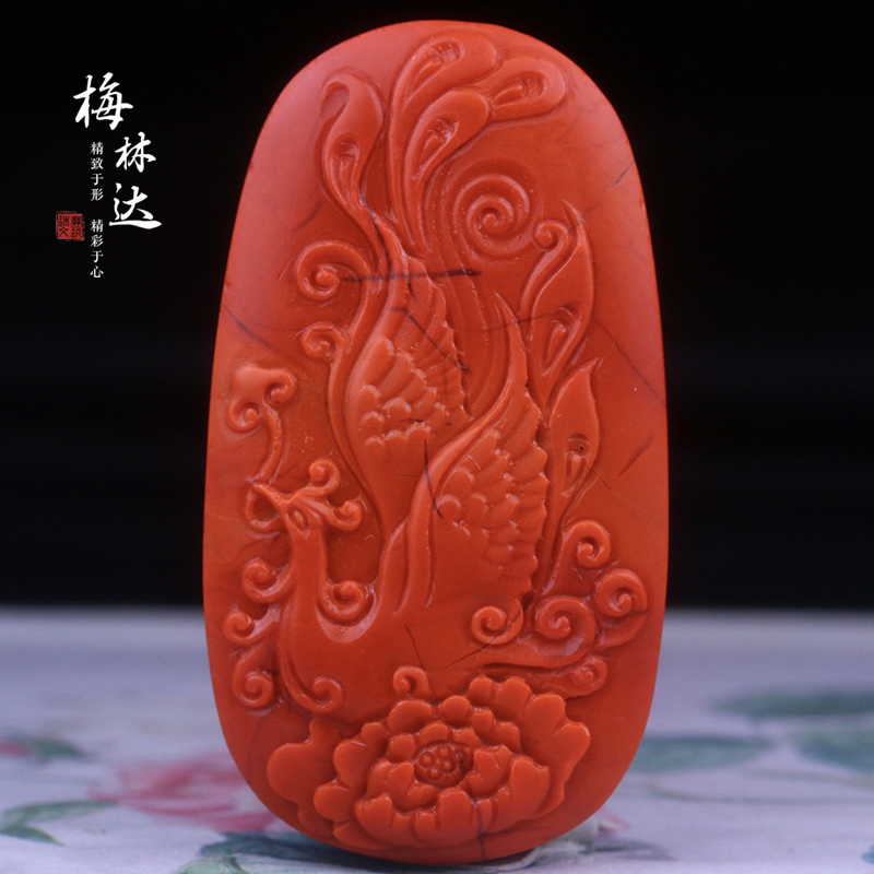 Melinda/梅林达【丹桂】天然南红玛瑙吊坠苏工精雕凤穿牡丹玉挂件
