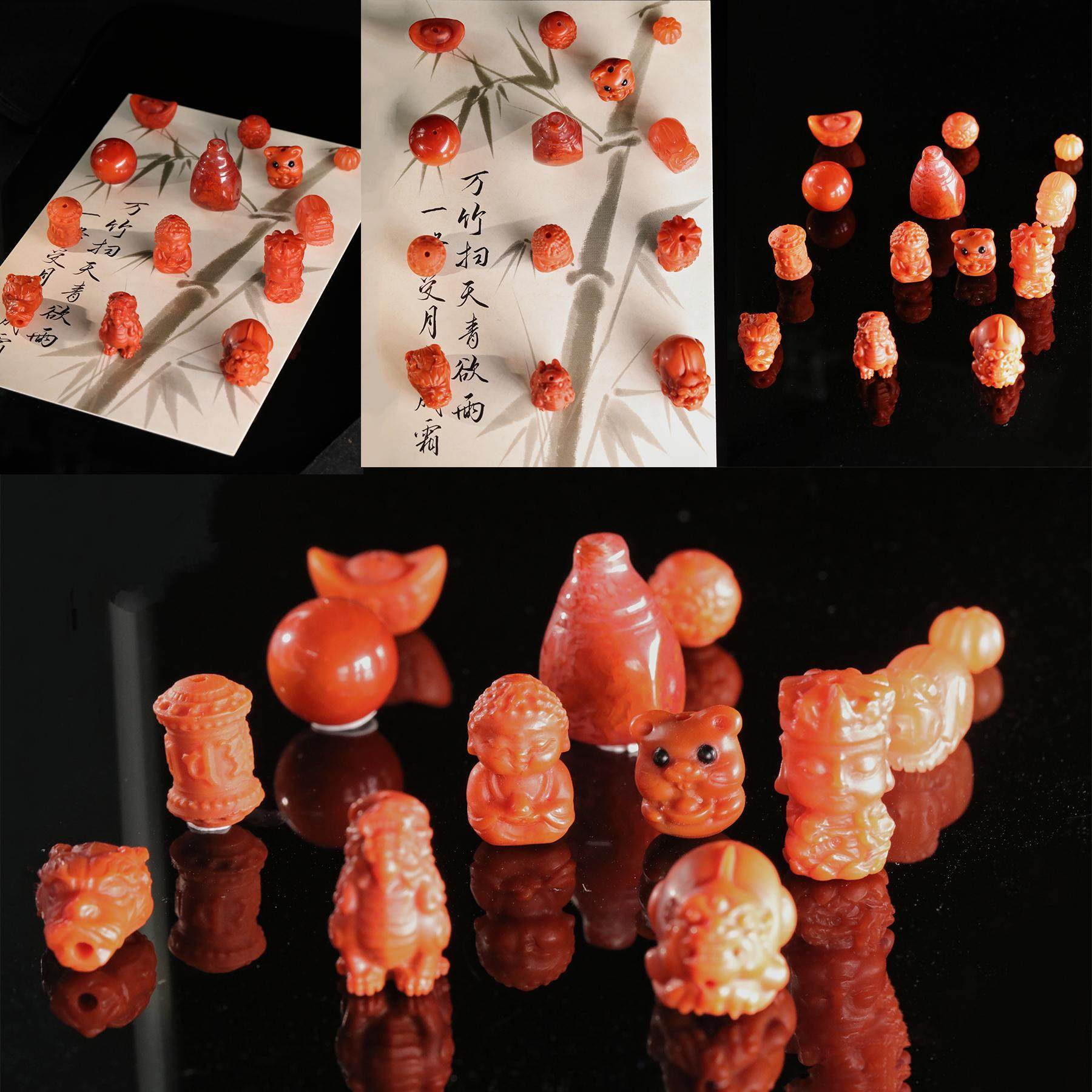 melinda/梅林达天然南红玛瑙貔貅圆珠散珠元宝宝宝佛配饰装饰diy