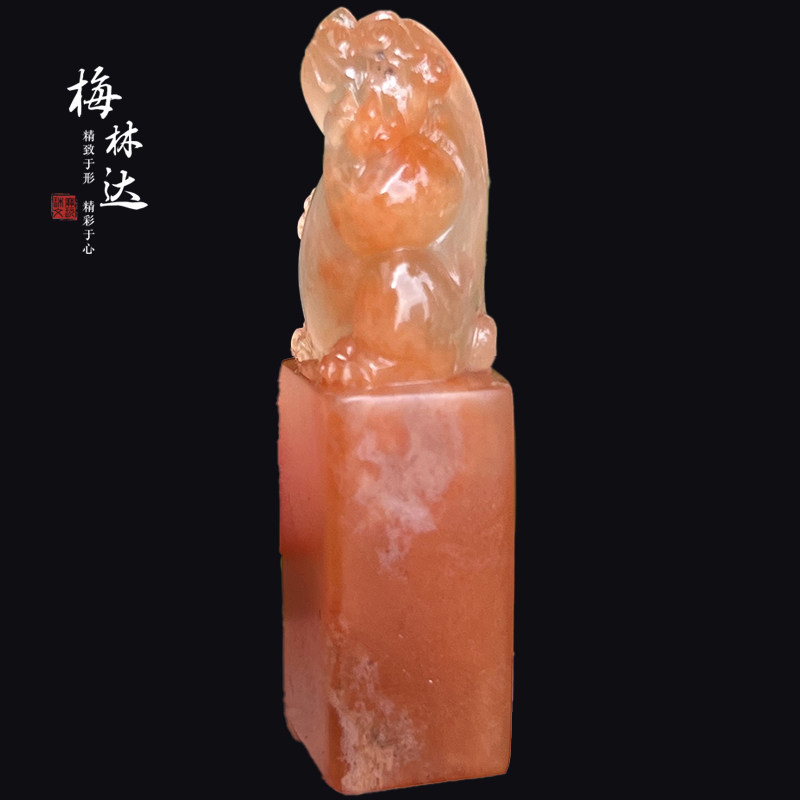 Melinda/梅林达【吟天】天然南红玛瑙挂件冰飘俏色貔貅印章手把件