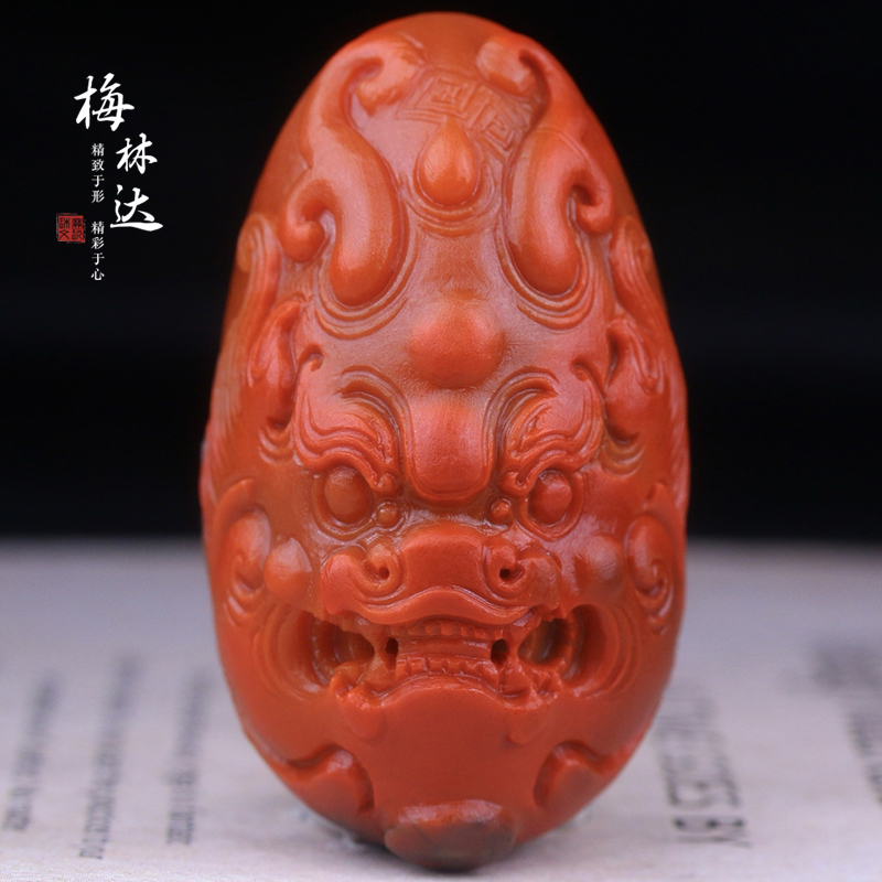 Melinda/梅林达【殷曦】天然南红玛瑙吊坠苏工精雕瑞兽兽面玉坠男
