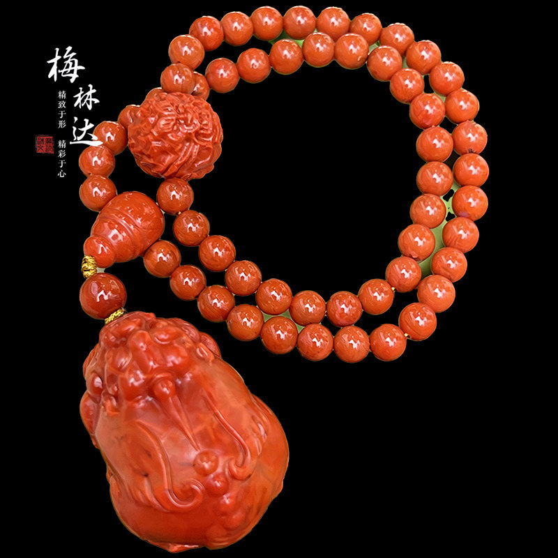 Melinda/梅林达【崇洛】天然南红玛瑙吊坠苏工精雕貔貅圆珠玉项链