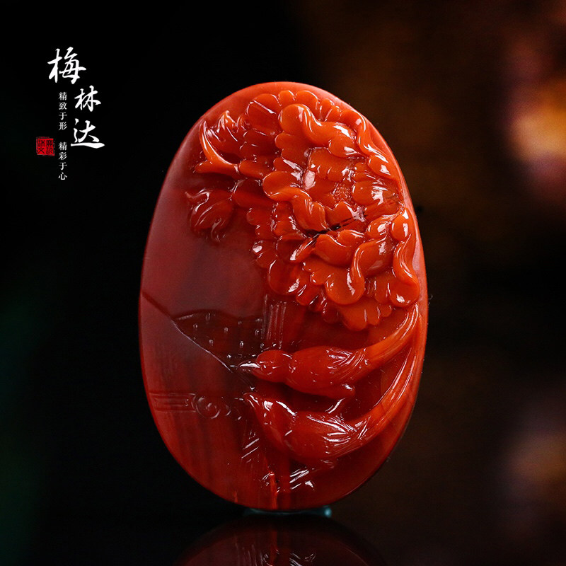 Melinda/梅林达【清喜】天然南红玛瑙吊坠苏工精雕富贵添喜喜鹊女