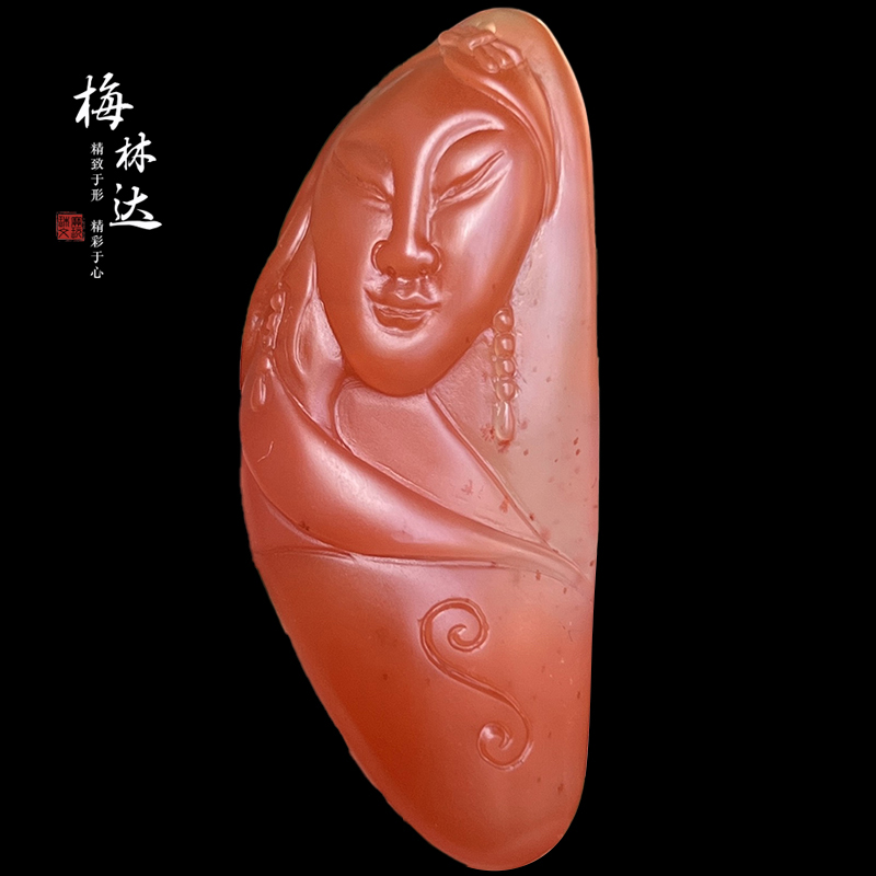 Melinda/梅林达【佳人】天然南红玛瑙吊坠苏工精雕美人仕女玉挂件