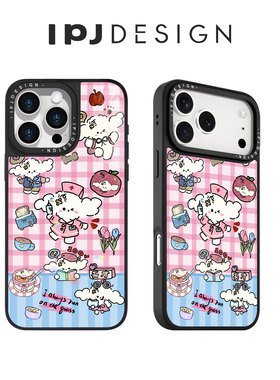 IPJ少女心粉色格纹超可爱卷毛小狗手机壳适用于iphone17promax苹果16PROMAX新款15PRO防摔14保护套13防摔12
