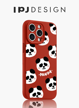 IPJ可爱中国红熊猫液态手机壳17适用于iphone16promax苹果15PRO手机壳13卡通14套12硅胶防摔