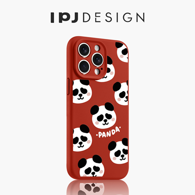 IPJ可爱中国红熊猫液态手机壳17适用于iphone16promax苹果15PRO手机壳13卡通14套12硅胶防摔