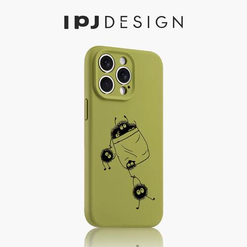 IPJ韩风简约小煤炭液态手机壳17适用于iphone16promax苹果15PRO手机壳13卡通14套12硅胶防摔