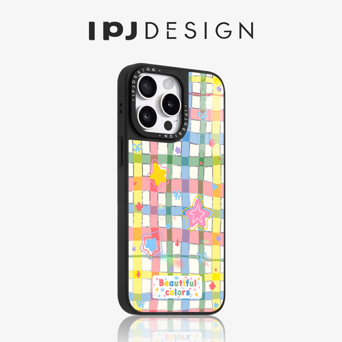 IPJ彩色格纹星星苹果挂绳冰川纹手机壳17适用iphone16promax苹果15PRO华为手机壳mate小米15套12卡通防摔 - 封面