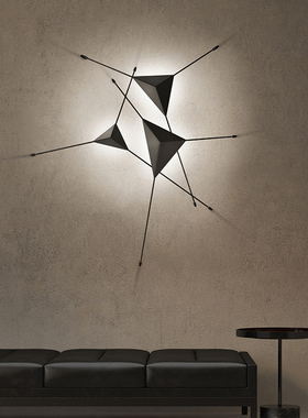 北京极简个性黑白色三角菱形客厅背景墙壁灯酒店展厅样板房定制灯