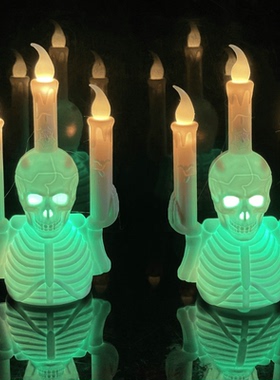 万圣节骷髅骨架小夜灯酒吧剧本杀桌面摆件装饰用品仿真led烛台灯