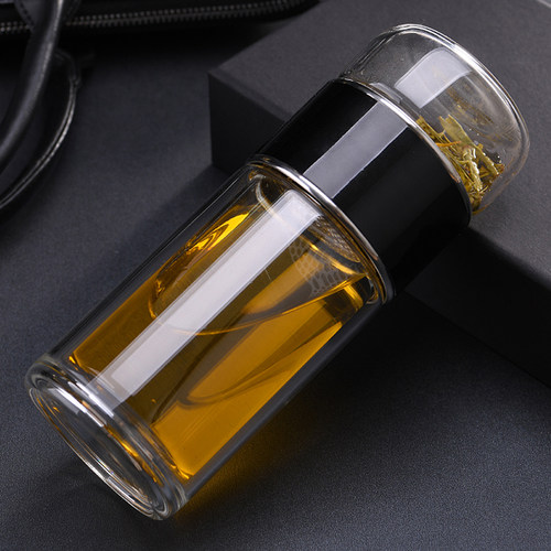茶水分离玻璃杯加厚便携刻字定制