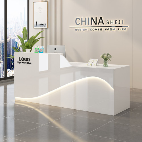 亮光烤漆前台接待台仿大理石奶茶店吧台定制柜台服装店超市收银台