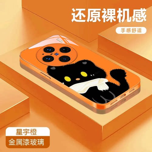 黑猫适用于vivoX100金属漆玻璃壳卡通x100ultra手机壳X100S彩绘X100Pro保护套潮流可爱防摔全包