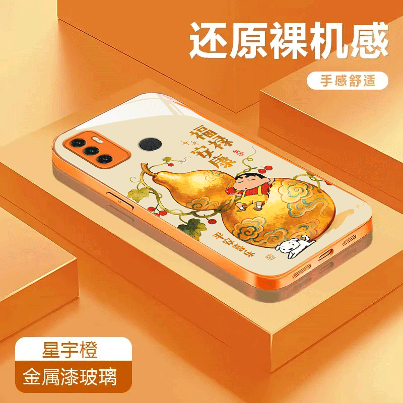 福禄安康适用于OPPOA32金属漆玻璃壳手机壳A33潮流彩绘防摔保护套可爱卡通全包