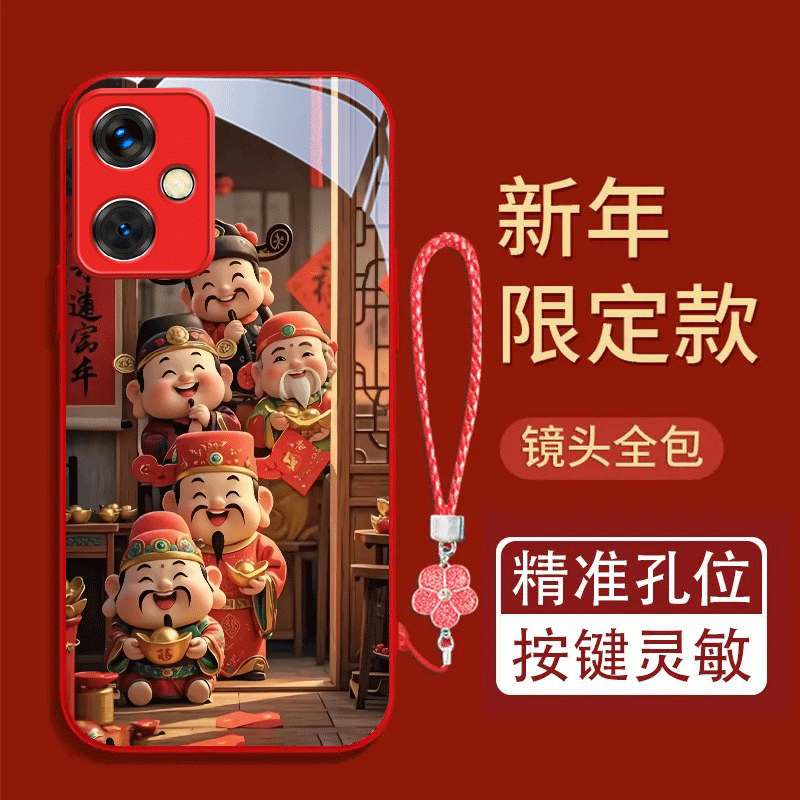 五福财神喜临门适用于红米Note12金属漆玻璃壳彩绘Note12 Pro全包Note12Turbo可爱防摔卡通保护套手机壳潮流