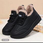 防水保暖鞋 2025软底防滑老北京加绒加厚皮面中老年妈妈鞋 新款 冬季