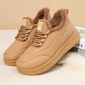 冬季 防水保暖鞋 新款 2025软底防滑老北京加绒加厚皮面中老年妈妈鞋