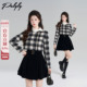 Palglg法式 假两件格子丝绒连衣裙女冬季 小香风加厚收腰a字打底裙