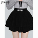 百搭高腰黑色丝绒半身裙女秋冬季 甜美双层蓬蓬裙子小个子短裙 新款