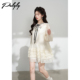 Palglg设计感小众杏色蕾丝连衣裙女春季 法式 甜美木耳边宽松直筒裙