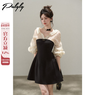 假两件法式波点衬衫长袖连衣裙春装2026新款设计感小众绝美a字裙