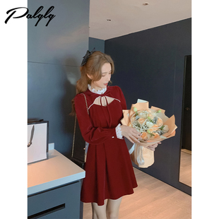 早春款 2022年新款 裙子早春气质系带设计感红色收腰显瘦连衣裙女装