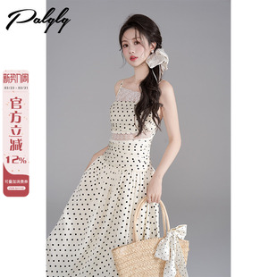 设计感小众波点吊带连衣裙女夏季 氛围感蕾丝绝美长裙子 高级感法式