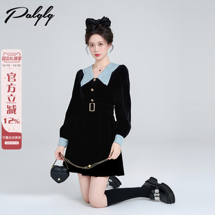 赫本千金风气质生日裙小礼裙 冬季 法式 娃娃领黑色丝绒连衣裙女爆款