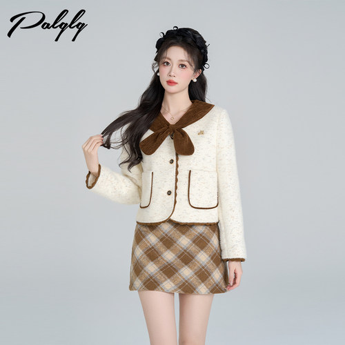 法式娃娃领毛绒绒加厚短外套女