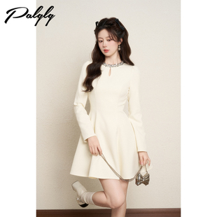 亮片重工杏色法式 高级感小香风掐腰公主裙子 连衣裙女秋冬2025新款