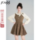 Palglg法式 假两件咖色花苞连衣裙女冬季 高级感气质收腰拼接a字裙