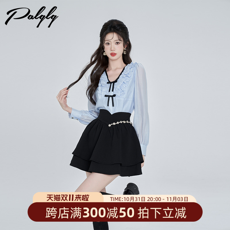 甜美气质衬衫半身裙两件套女士初秋新款设计感学院风休闲时尚套装