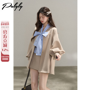 设计感小众英伦风卡其色风衣外套女秋季宽松小个子甜美灯笼袖大衣