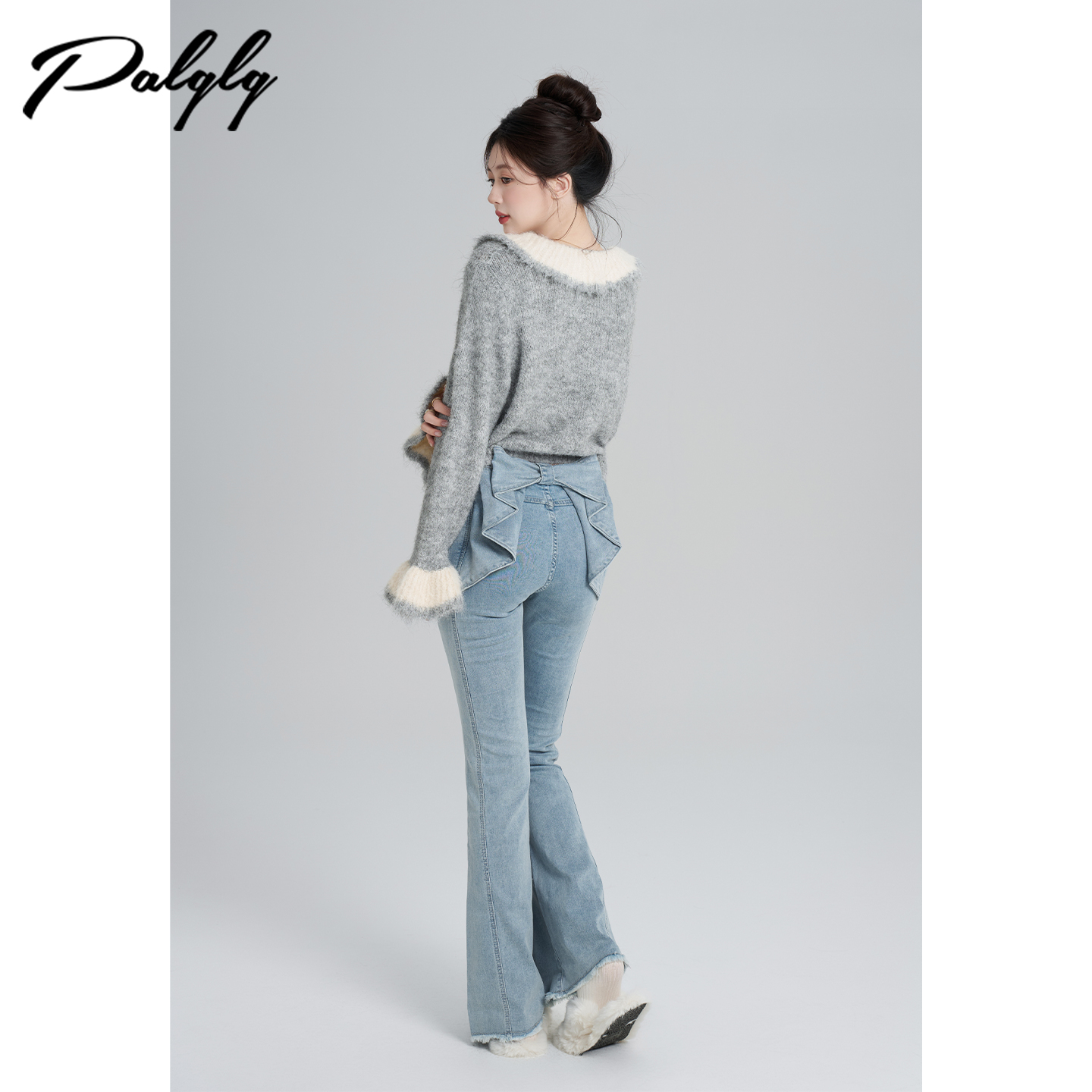 设计感小众修身高腰蓝色牛仔裤女