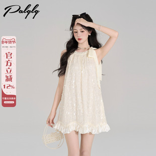 富家千金风蝴蝶结网纱绣片挂脖连衣裙高级感气质生日party小礼裙