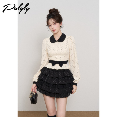 法式富家千金风波点长袖衬衫女