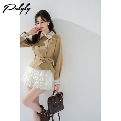 卡其色英伦风短款风衣外套女