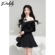 新款 Palglg法式 小香风挂脖针织露肩连衣裙女春季 高级感收腰小黑裙
