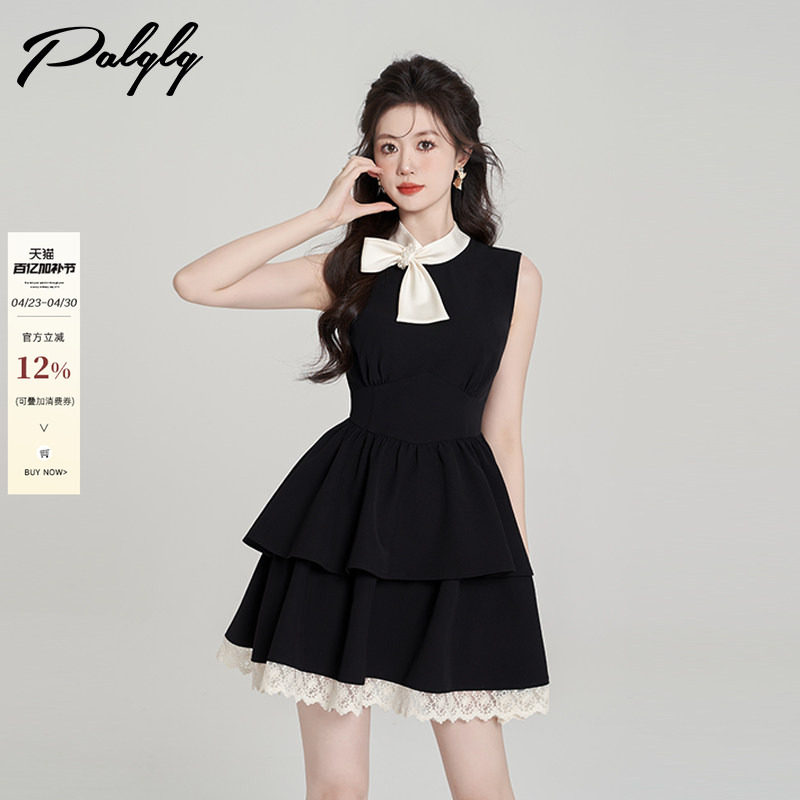 法式富家千金黑色连衣裙女夏季2026年新款小香风a字公主蛋糕裙子