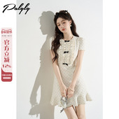 法式 木耳边圆领波点连衣裙女夏季 小个子甜美初恋miu系小洋裙短裙