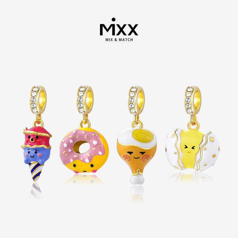 Mixx饰品925银女可爱冰淇淋甜甜圈鸡腿蛋仔吊坠锁骨项链串珠