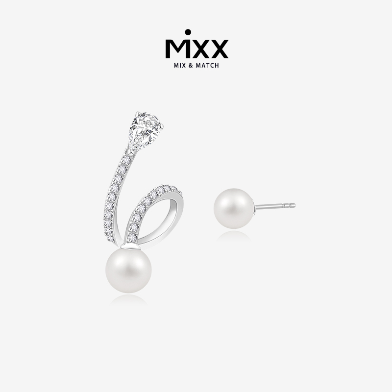 Mixx2023秋冬新款925纯银天然淡水珍珠丝带AB版耳钉轻奢小众设计