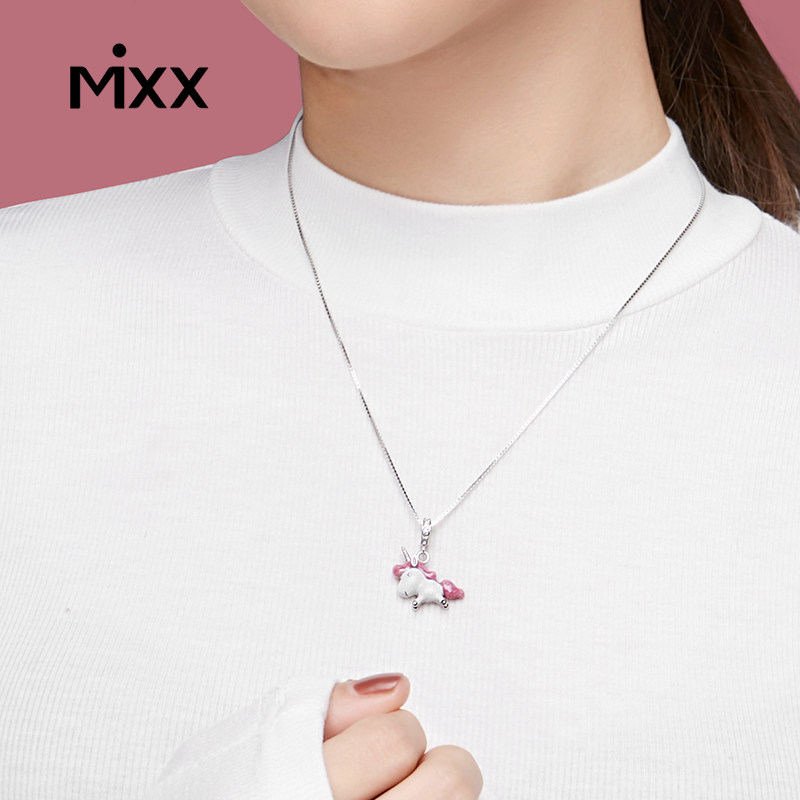 mixx可爱独角兽卡通吊坠925银锁骨链粉色少女心ins原创项链女饰品