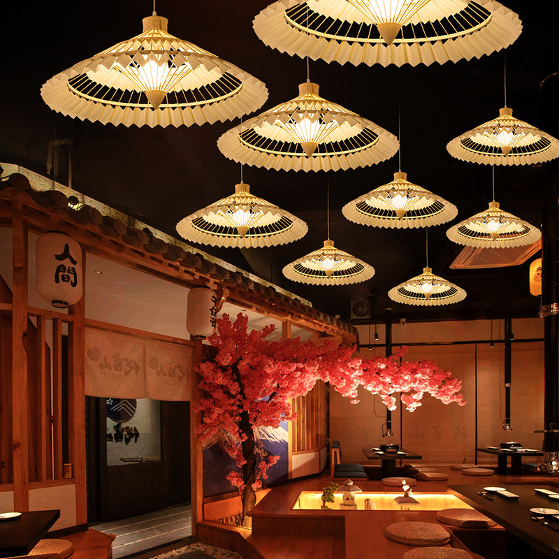 伞灯吊灯中国风餐厅茶室民宿中式店铺商用餐饮装饰日式竹编饭店灯