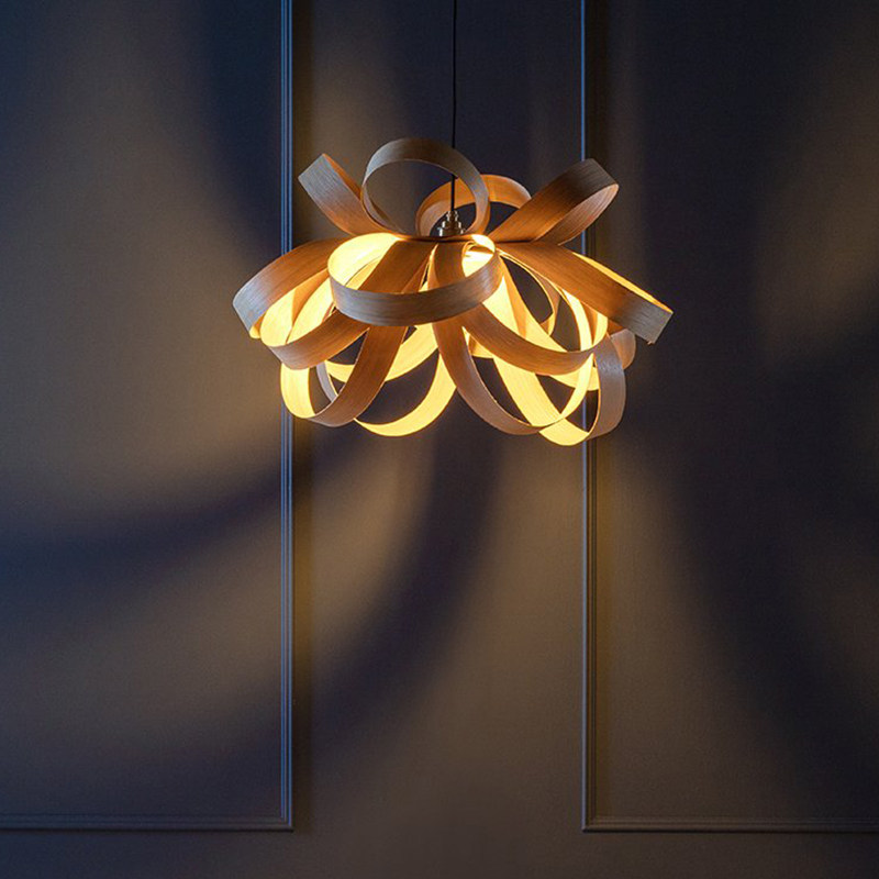 中式木皮吊灯北欧客厅卧室餐厅茶室过道吧台楼梯创意个性艺术吊灯
