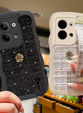 小香风秋冬毛茸茸腕带支架适用OPPOReno9/10pro十+手机壳11新款女2023年7/8/6/5/4/3/2布艺A58新款A1pro红色Z