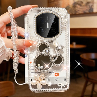 春天新款清新化妆镜适用华为MateX7手机壳奢华X6外壳V奢华PuraX全包Pocket2/2026年VS女款X2镶钻V2RSR软壳X3