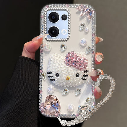 透明镶钻凯蒂猫适用OPPOReno13手机壳硬壳12外壳FindN2Flip女款4全包7/2025年R15梦镜版新品RENO6PRO卡通3