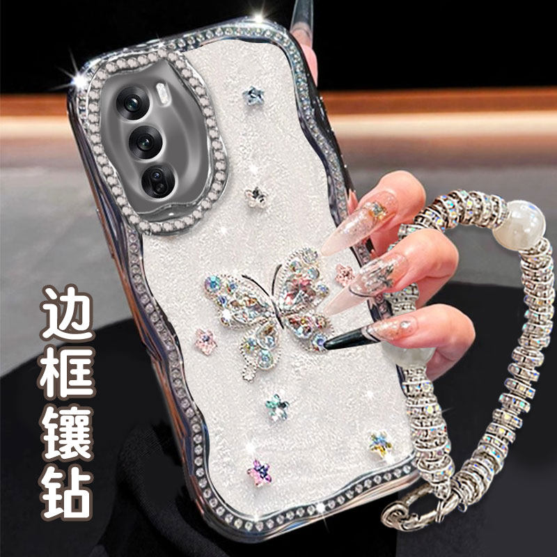 高级镶钻珠光白适用OPPOReno12手机壳女款9外壳6金属色A1x保护套7se全包6网红k7新品8+简约4防摔7新款3元气版